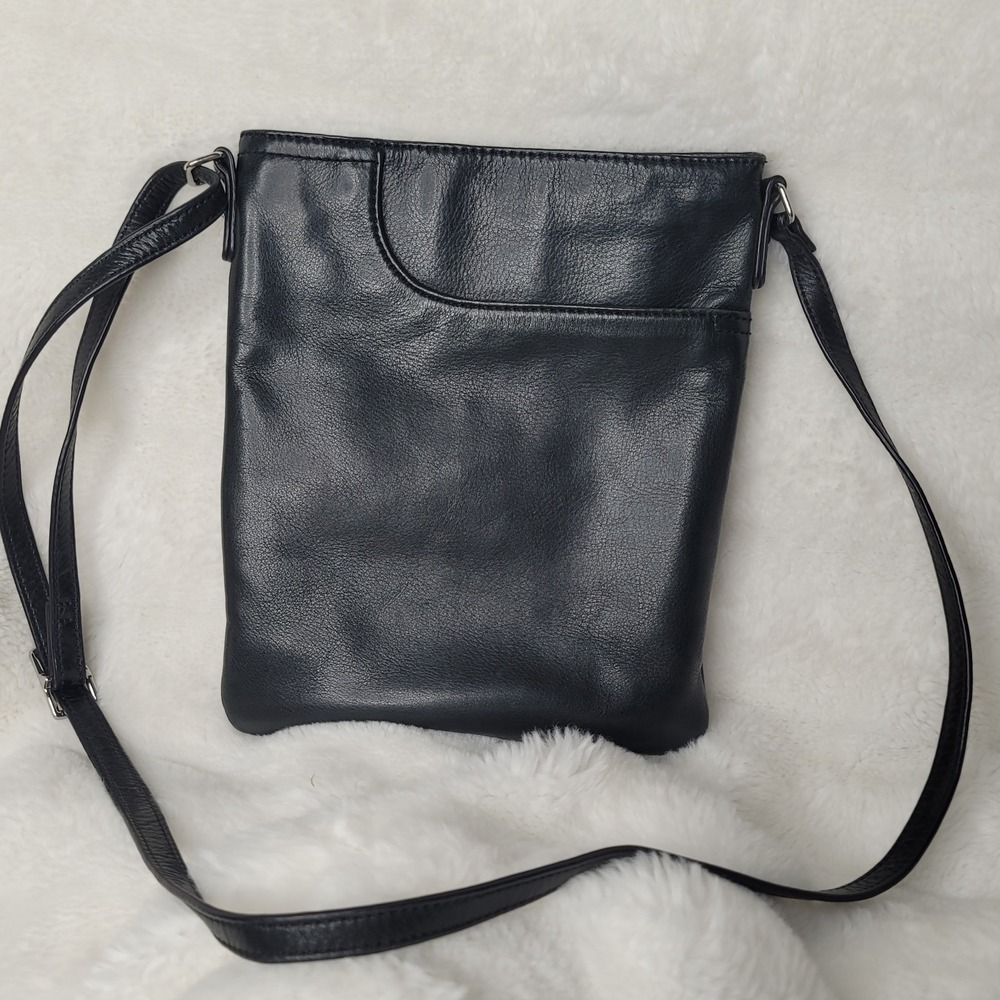 Maxx New York Margot Crossbody Bag Black Pebble Leather Slim Adjustable Strap